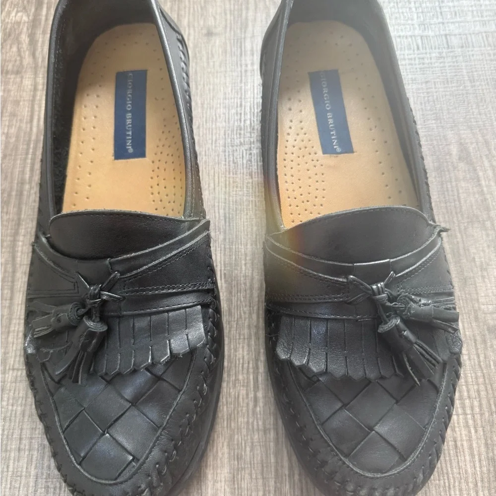 Giorgio Brutini Black Woven Tassel  Leather Loafers